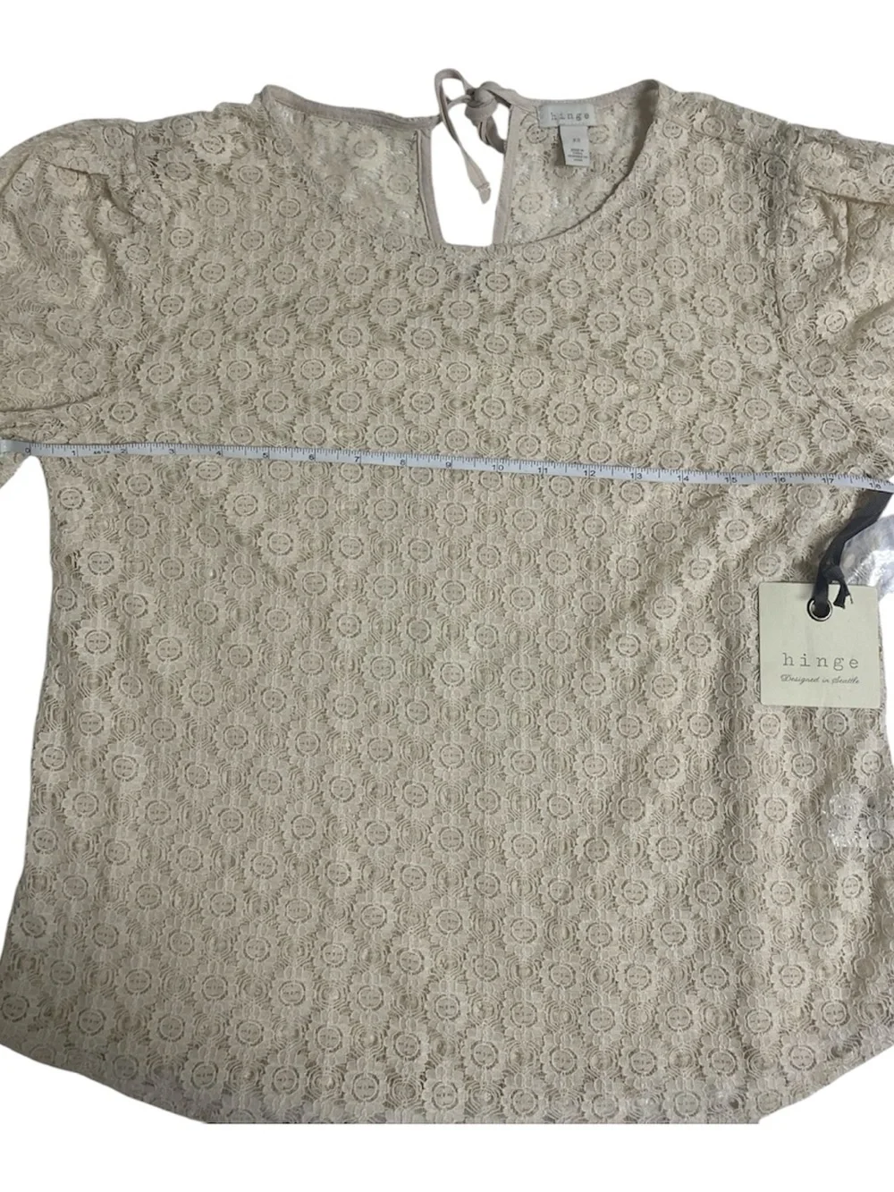 Anthropologie Hinge Beige Floral Lace Long-Sleeve Blouse